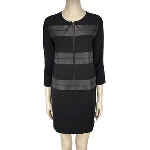 SANDRO‎ Sheat Faux-Leather Stripes Two-tone Black Office Dress Sz US 4 Small